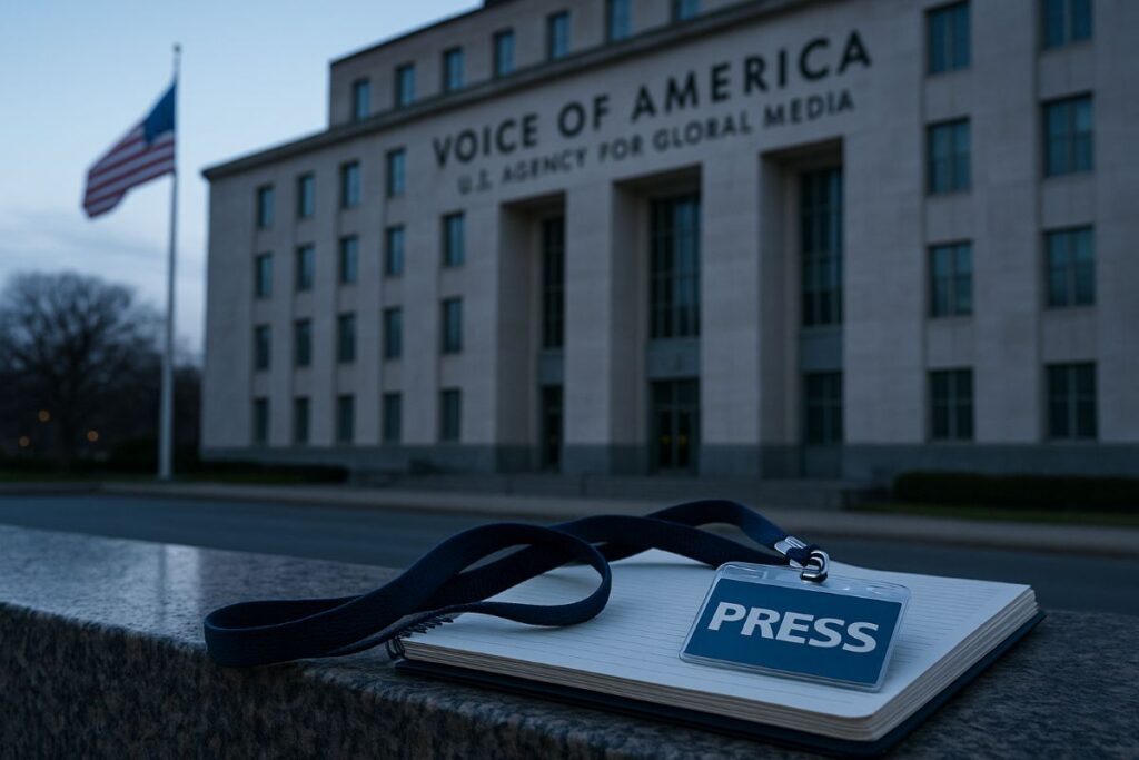 Voice of America layoffs at USAGM headquarters in Washington, D.C.