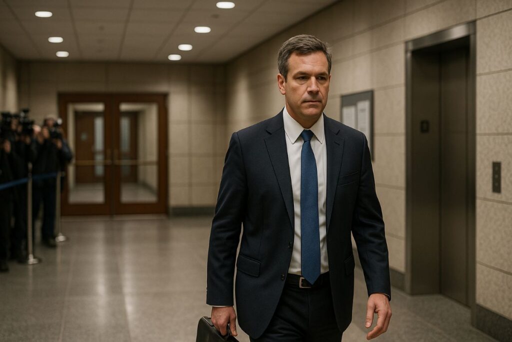 Erik Siebert dismissal — federal courthouse hallway after press briefing