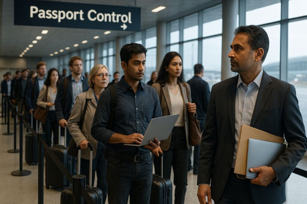 H-1B visa travelers queue at US airport after policy scare