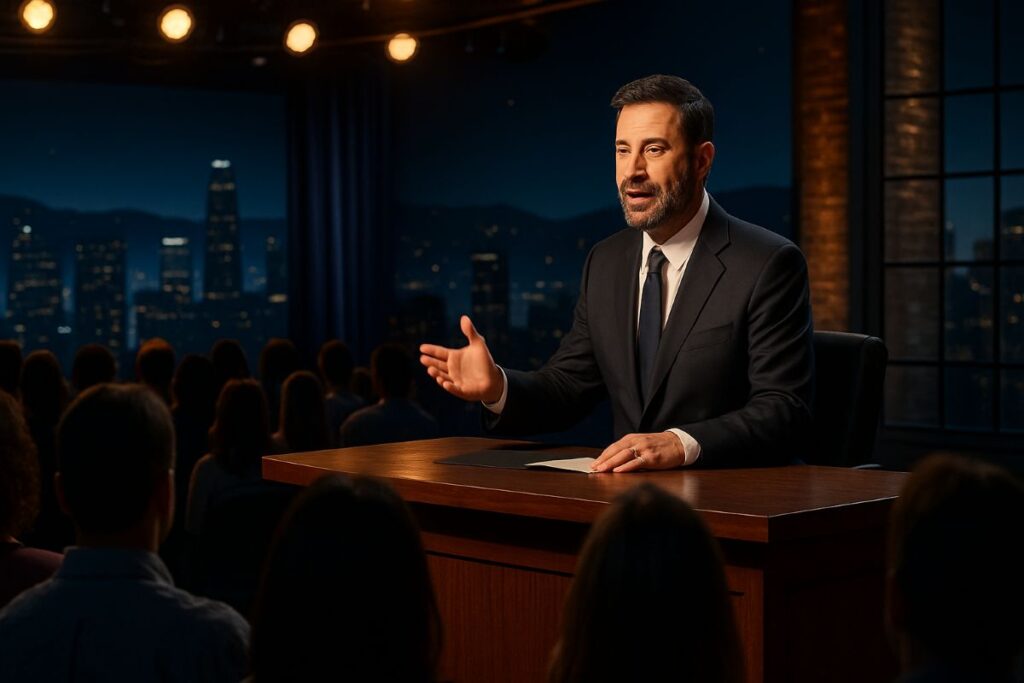Kimmel’s return — studio audience watches a late-night monologue