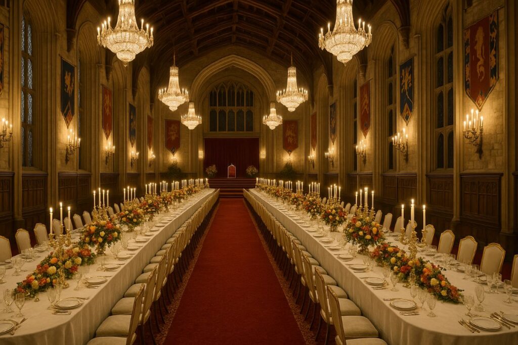 Trump state dinner staged in Windsor Castle banquet hall with ceremonial table setting