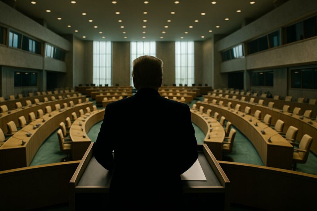 Trump UN address — podium view in General Assembly hall