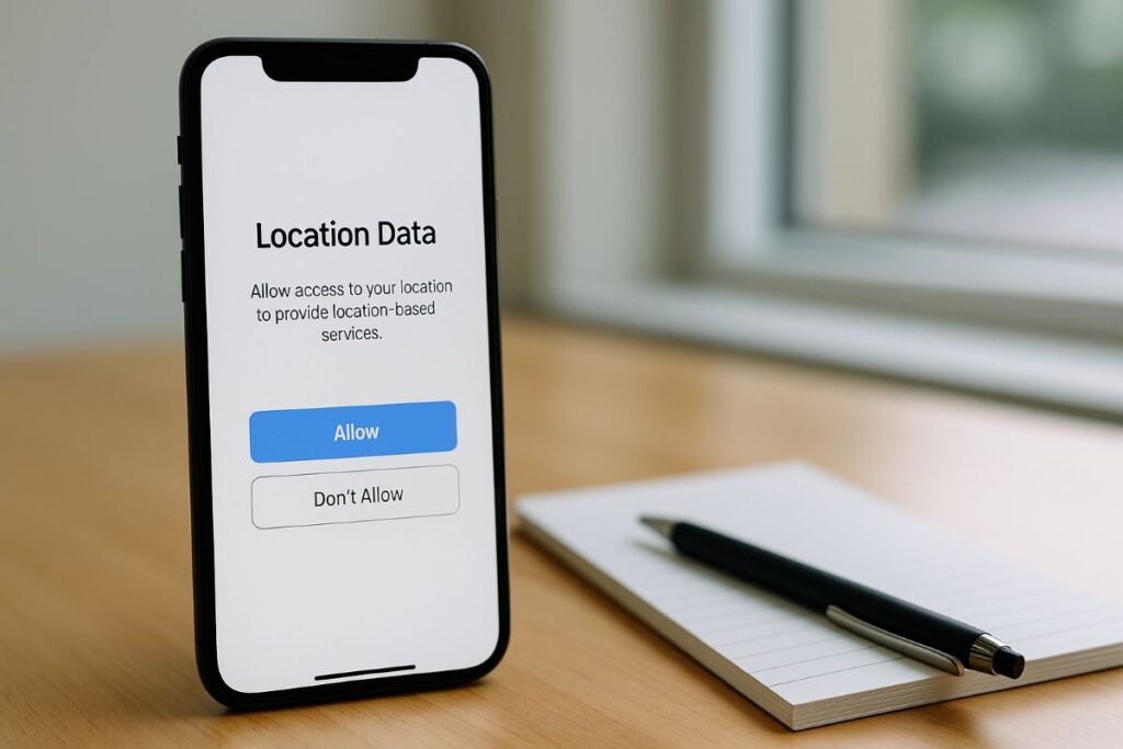 Smartphone consent screen showing a location data toggle, representing Verizon location data