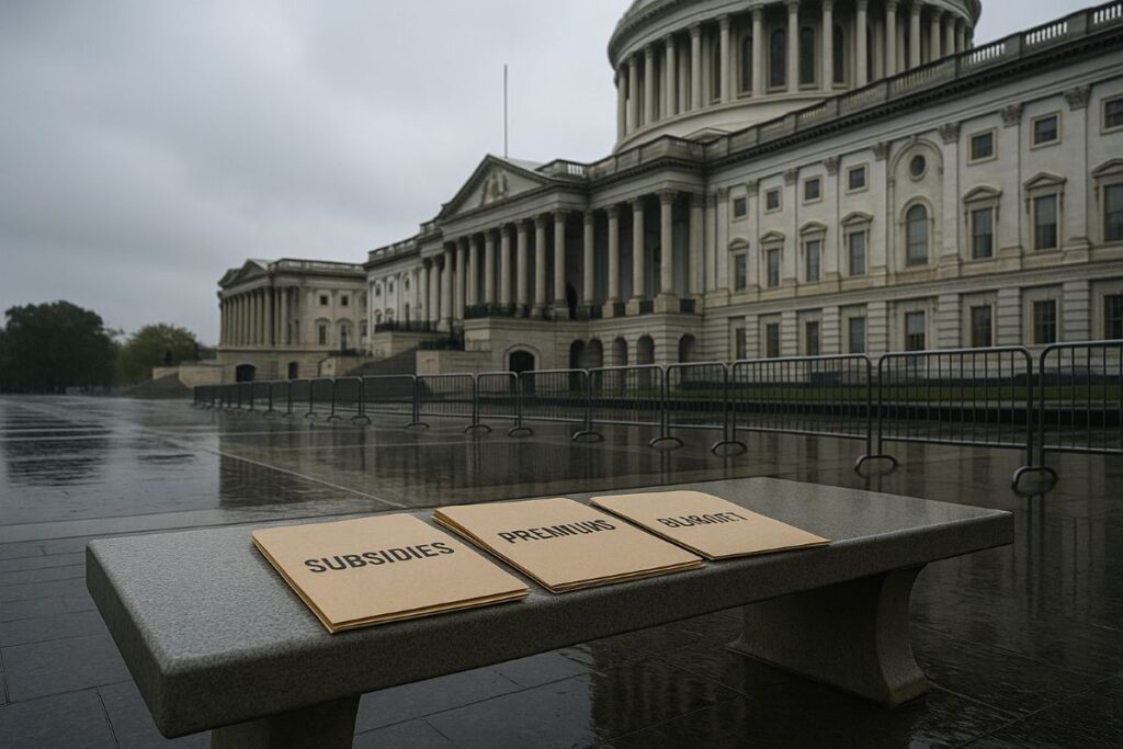 health care politics reflected on rainy Capitol steps during shutdown and ACA subsidy fight