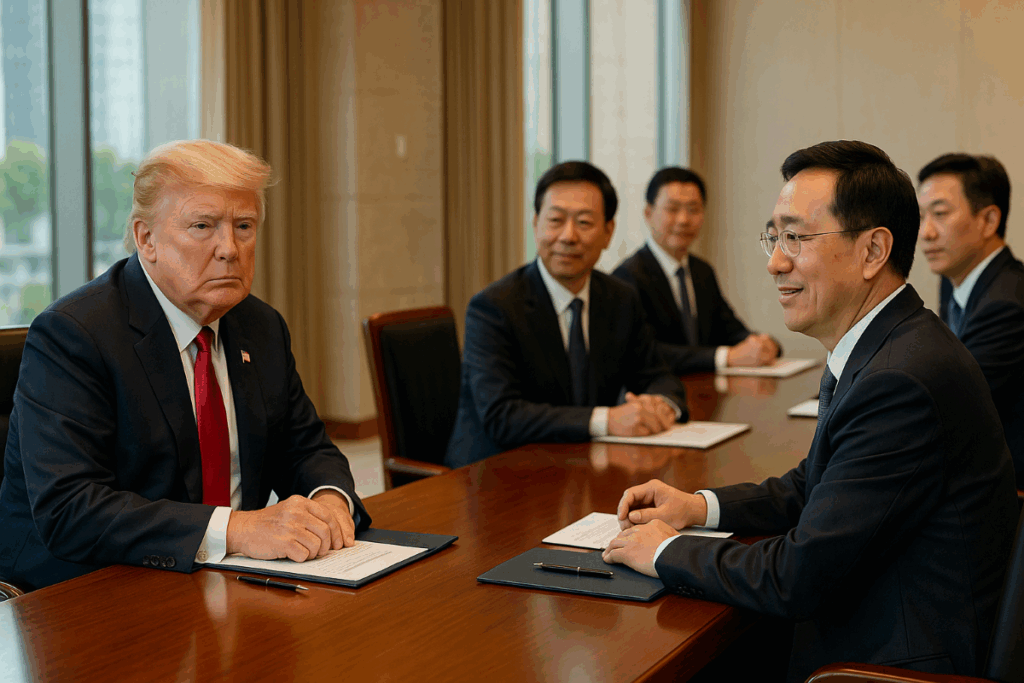 trump meeting chinese officials — well-lit conference room in china, formal diplomatic setting