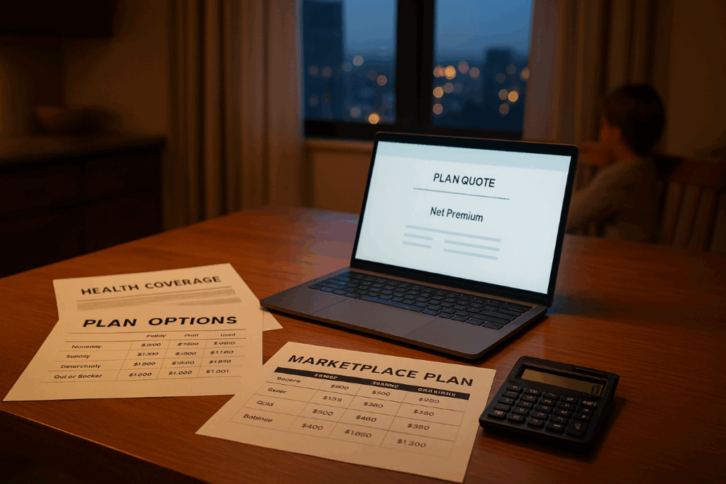 Health insurance subsidies deadline lapse with a family reviewing marketplace plan options on a kitchen table