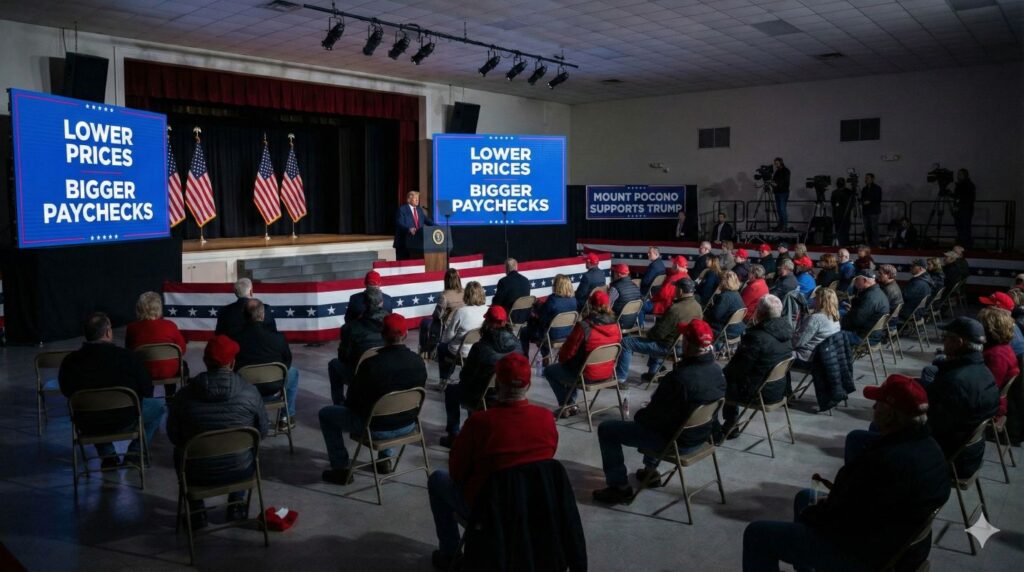 President Trump speaking at a Pennsylvania rally focused on affordability and rising living costs