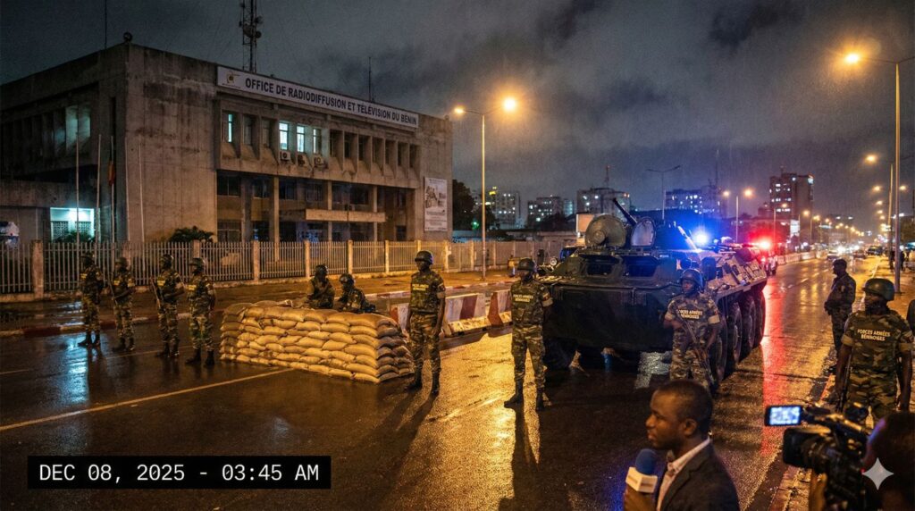 Benin Coup: Soldiers securing TV headquarters during coup.
